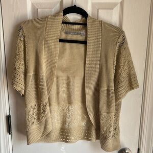 NY Collection Short-Sleeve Open-Front Cardigan in Light Beige